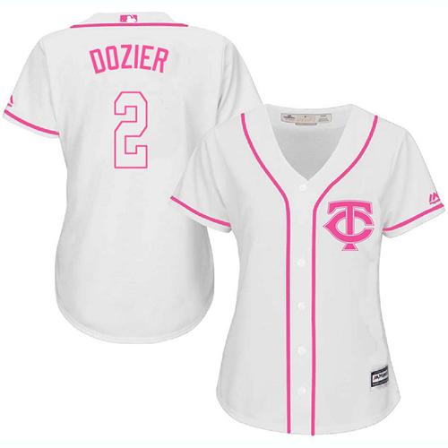 Twins #2 Brian Dozier White/Pink Fashion Women's Stitched MLB Jersey - Click Image to Close